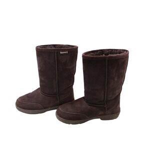 Bearpaw Suede Mid Calf Boots Women Size 8 Brown EUC Faux Fur Lined Winter Cozy